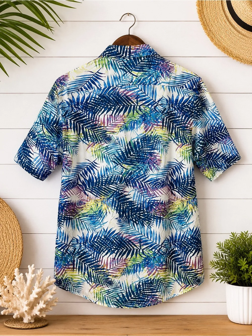 Ocean Current Hawaiian Camp Shirt Tropical Palm Leaf Button Up Men’s Large - Picture 3 of 4